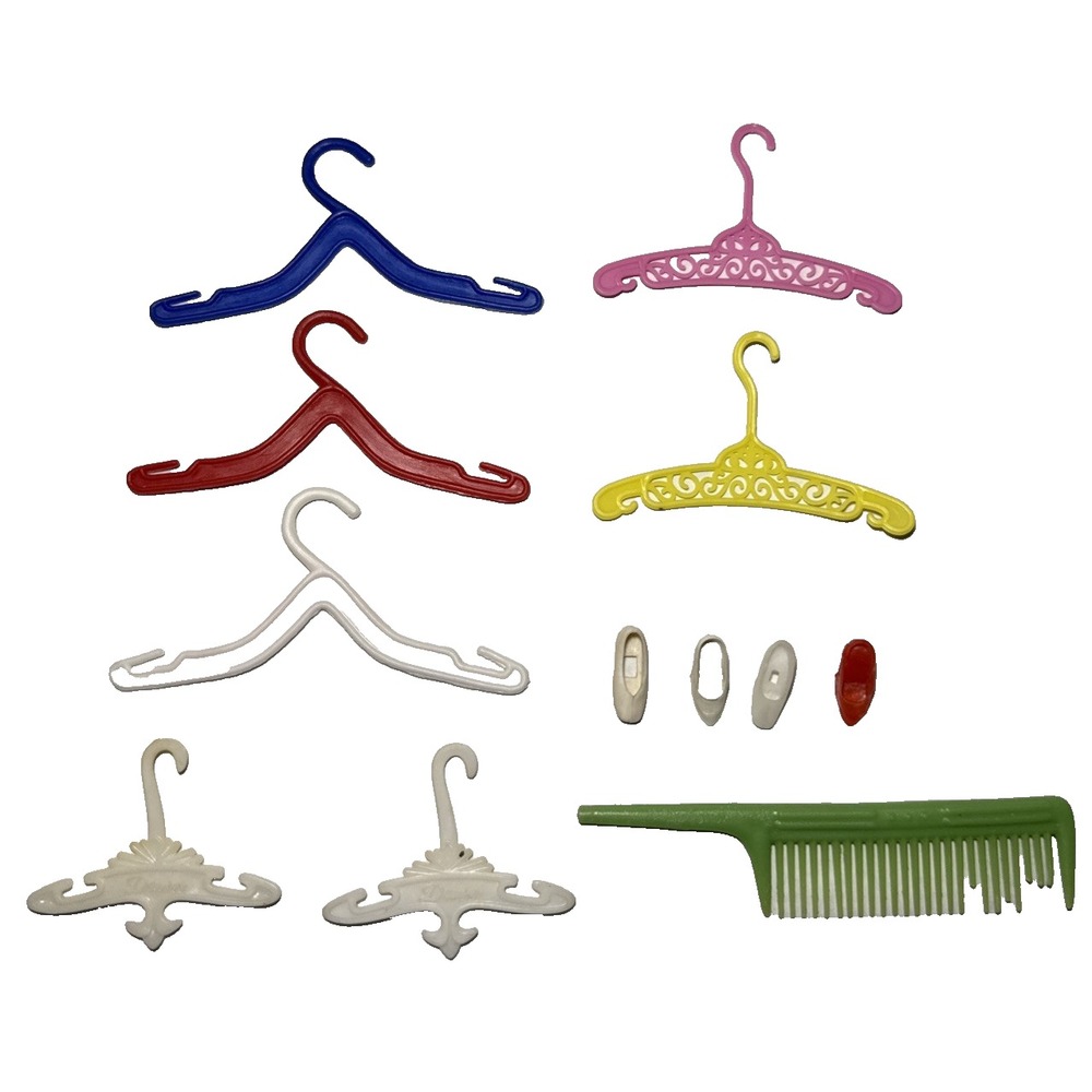 Vintage Assorted Doll Accessories Lot Topper Dawn Shoes Hangers Comb BD7
